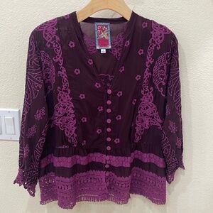 Johnny Was Burgundy/Maroon Embroidered Blouse—GORGEOUS!? Excellent, Like New—S